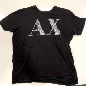 Armani Exchange Black Tee with Intricate White AX Design